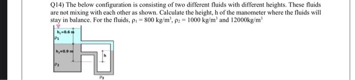 Q14 The Below Configuration Is Consisting Of Two Different Fluids With Different Heights These Fluids Are Not Mixing W 1
