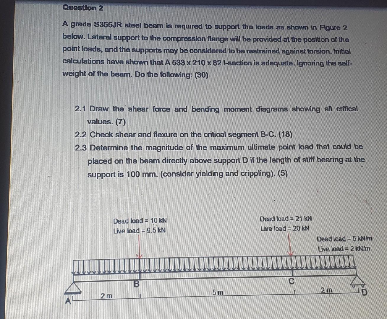 Question 2 A Grade S355jr Steel Beam Is Required To Support The Loads As Shown In Figure 2 Below Lateral Support To The 1