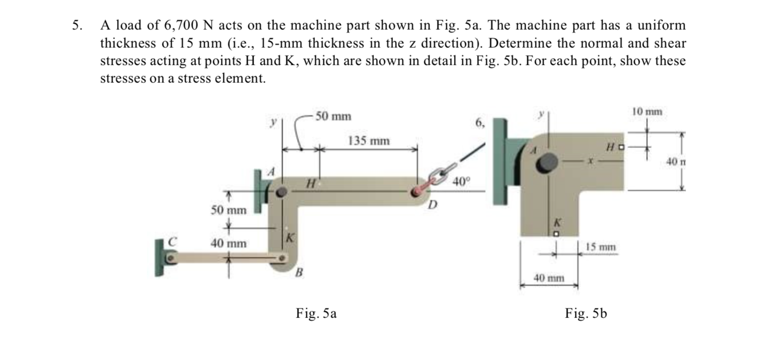 5 A Load Of 6 700 N Acts On The Machine Part Shown In Fig 5a The Machine Part Has A Uniform Thickness Of 15 Mm I E 1