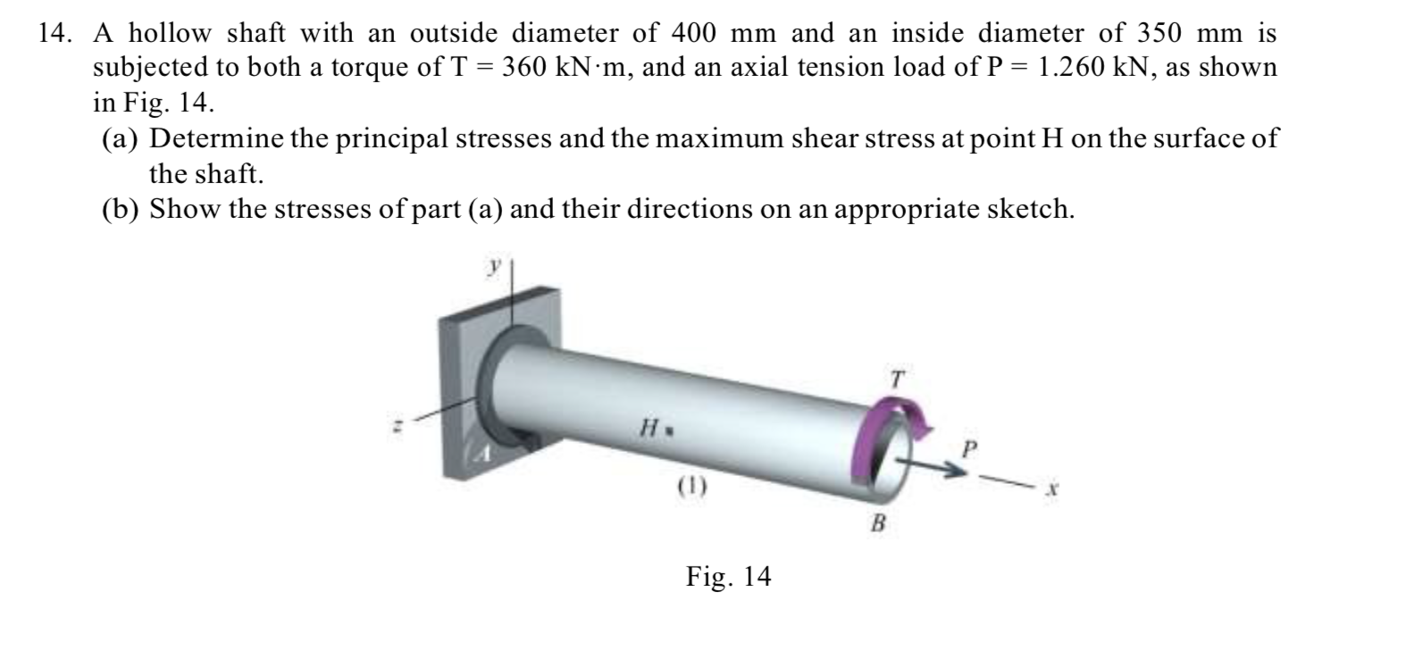 14 A Hollow Shaft With An Outside Diameter Of 400 Mm And An Inside Diameter Of 350 Mm Is Subjected To Both A Torque Of 1