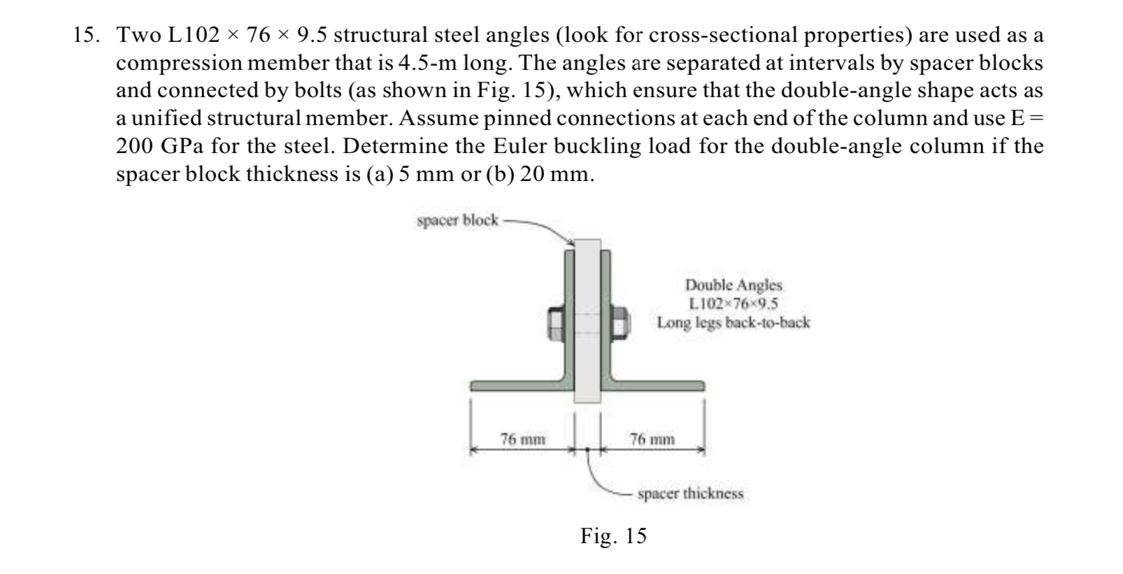 15 Two L102 76 9 5 Structural Steel Angles Look For Cross Sectional Properties Are Used As A Compression Member T 1