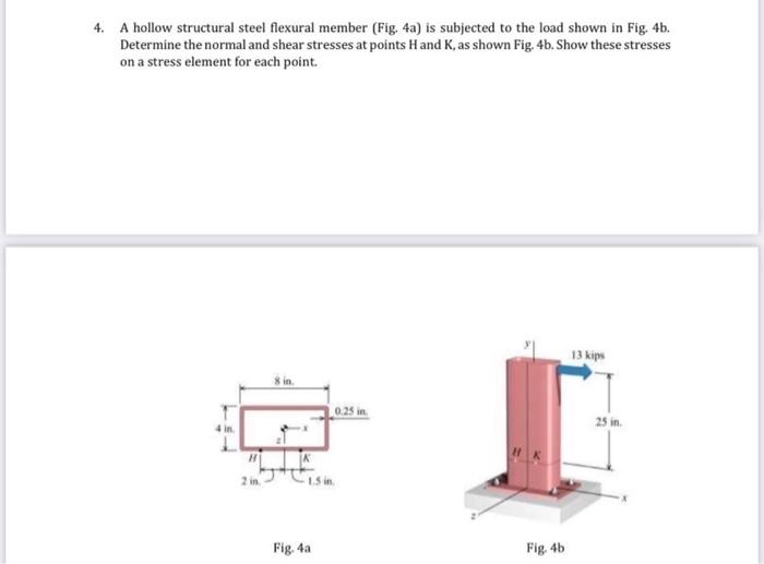 4 A Hollow Structural Steel Flexural Member Fig 4a Is Subjected To The Load Shown In Fig 4b Determine The Normal A 1