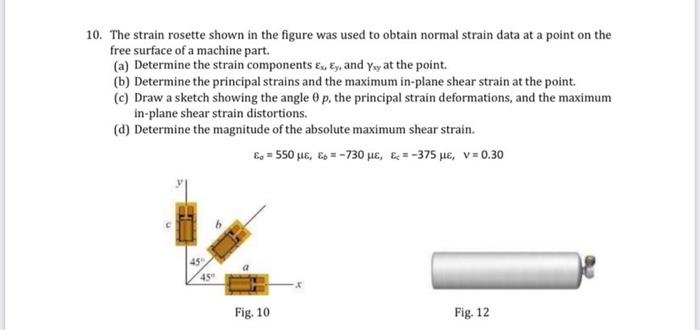 10 The Strain Rosette Shown In The Figure Was Used To Obtain Normal Strain Data At A Point On The Free Surface Of A Mac 1