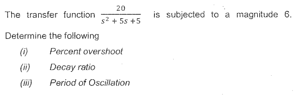 The Transfer Function Determine The Following I 20 S 55 5 Percent Overshoot Decay Ratio Period Of Oscillation Is Su 1