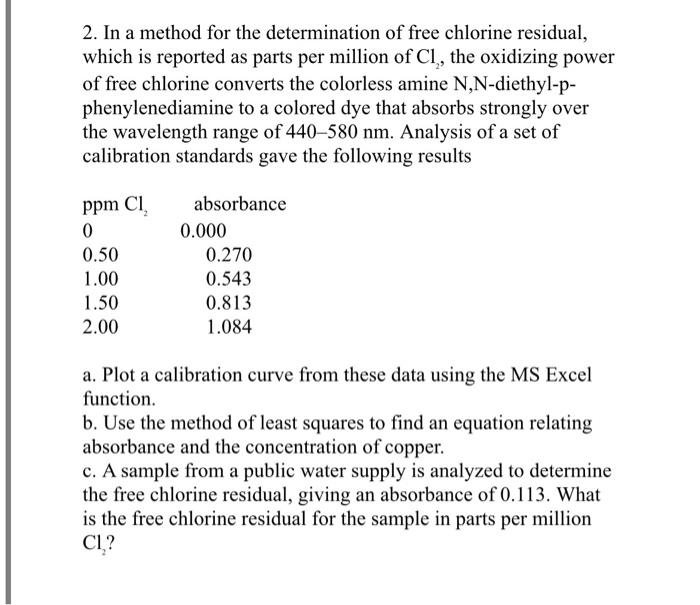 2 In A Method For The Determination Of Free Chlorine Residual Which Is Reported As Parts Per Million Of Cl The Oxidiz 1