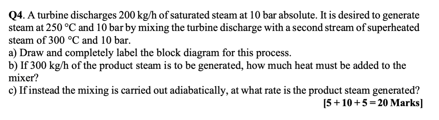 Q4 A Turbine Discharges 200 Kg H Of Saturated Steam At 10 Bar Absolute It Is Desired To Generate Steam At 250 C And 1 1