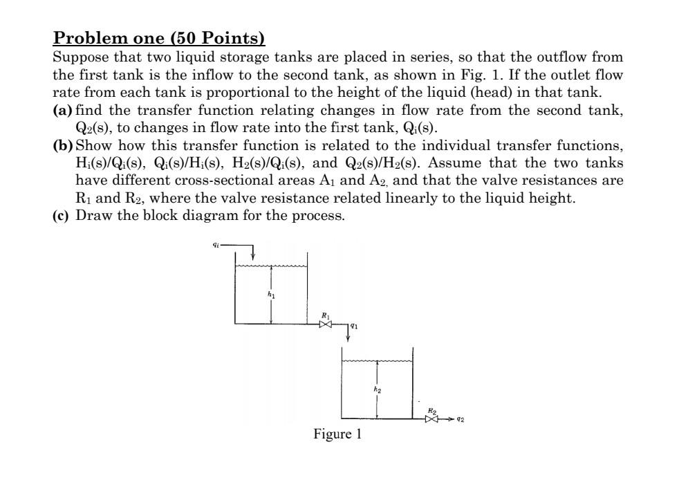 Problem One 50 Points Suppose That Two Liquid Storage Tanks Are Placed In Series So That The Outflow From The First T 1