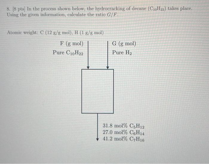 8 8 Pts In The Process Shown Below The Hydrocracking Of Decane C10h22 Takes Place Using The Given Information Ca 1