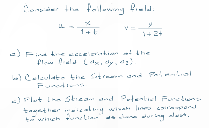Consider The Following Field X Te U Y 1 T 1 2t A Find The Acceleration Of The Flow Field Ax Dy Az B Calculat 1
