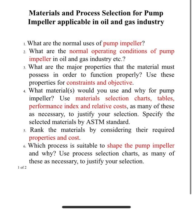Materials And Process Selection For Pump Impeller Applicable In Oil And Gas Industry 1 What Are The Normal Uses Of Pump 1