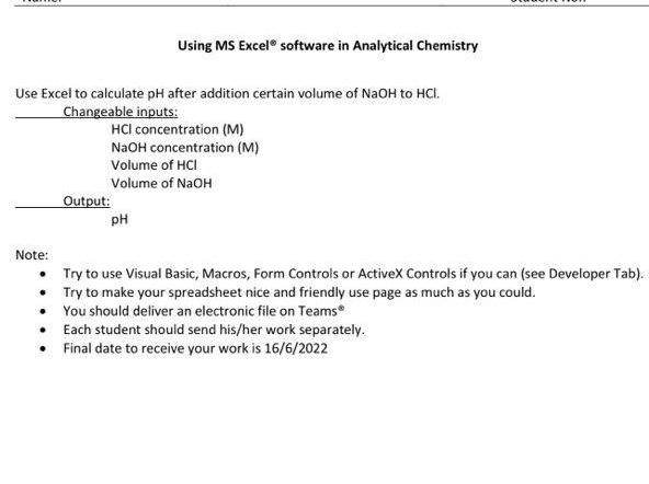 Using Ms Excel Software In Analytical Chemistry Use Excel To Calculate Ph After Addition Certain Volume Of Naoh To Hci 1