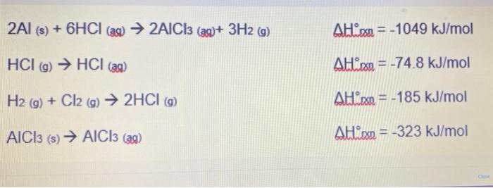 Nh4cl Homework Unanswered Due Today 6 30 Pm Calculate The Ahf For Aluminum Chloride S Using The Provided Equations 2
