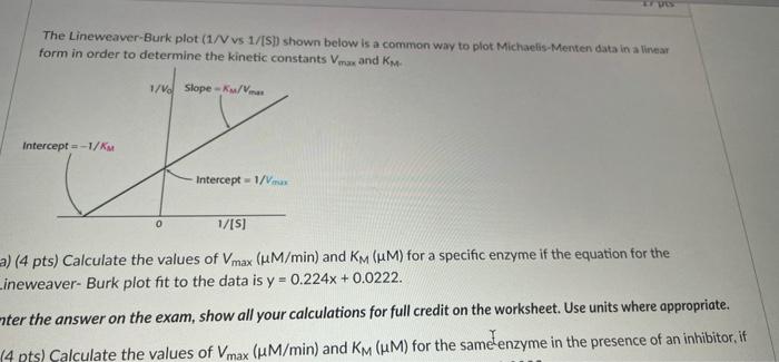 The Lineweaver Burk Plot 1 V Vs 1 S Shown Below Is A Common Way To Plot Michaelis Menten Data In A Linear Form In Or 1