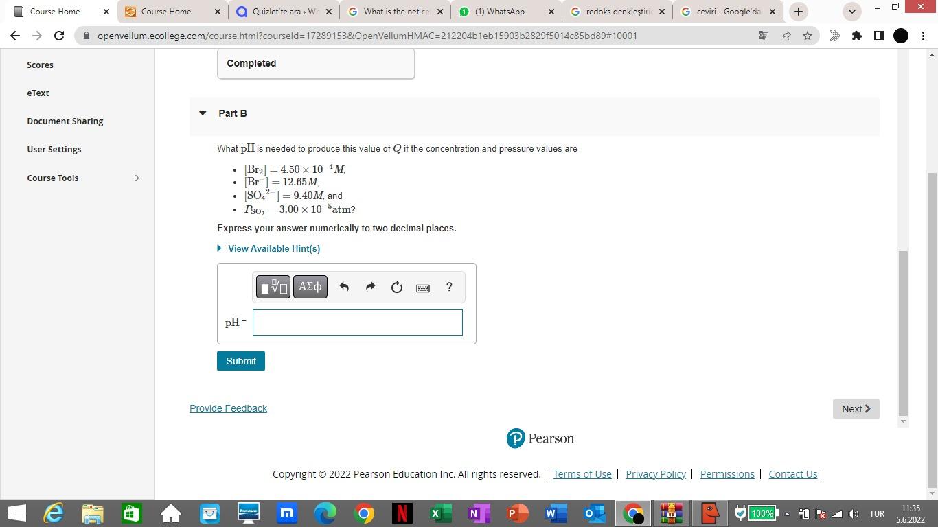 Course Home Scores Etext Document Sharing User Settings Course Tools E X Course Home X Quizlet Te Ara Wh X Openvellum 1
