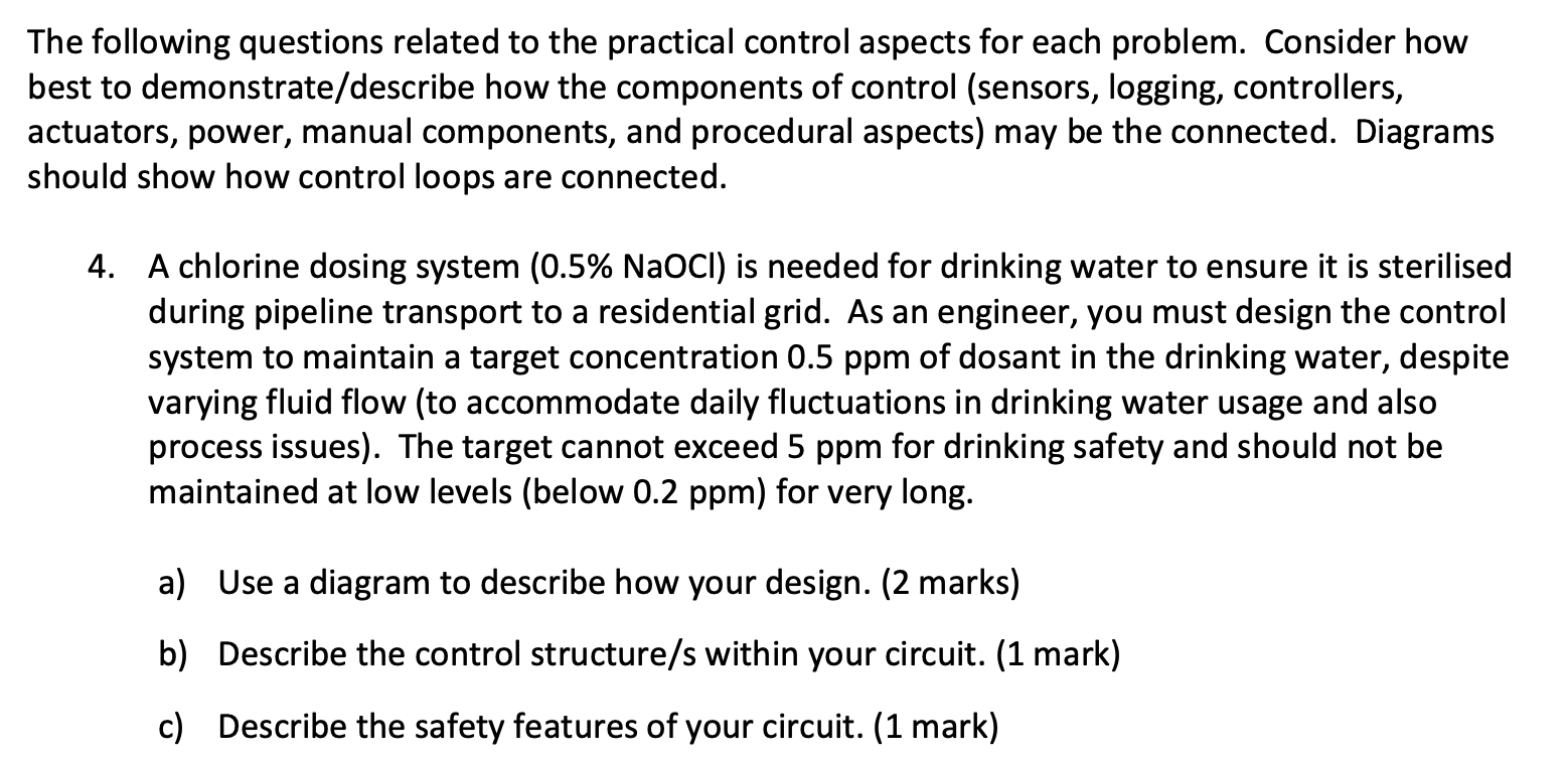 The Following Questions Related To The Practical Control Aspects For Each Problem Consider How Best To Demonstrate Desc 1