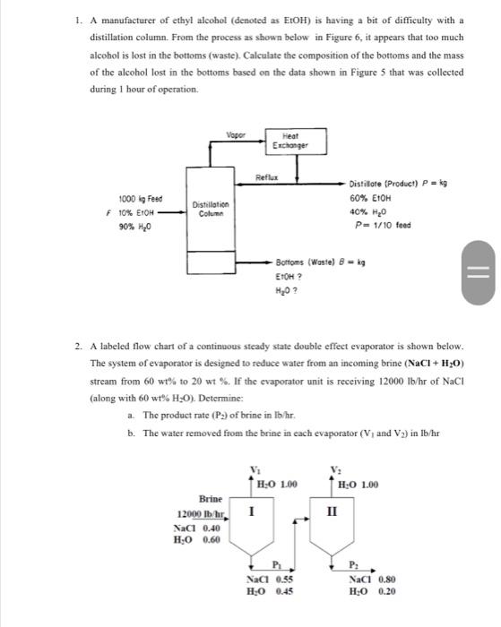 1 A Manufacturer Of Ethyl Alcohol Denoted As Etoh Is Having A Bit Of Difficulty With A Distillation Column From The 1