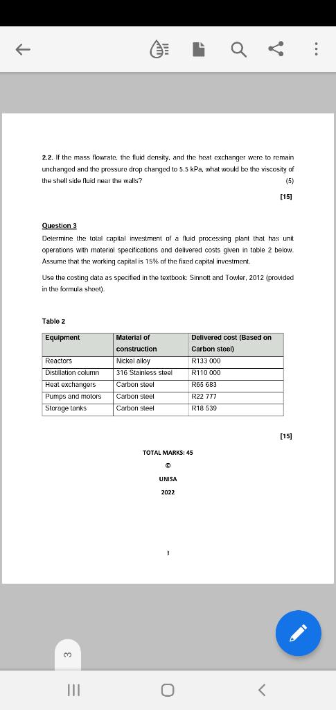 2 2 If The Mass Flowrate The Fluid Density And The Heat Exchanger Were To Remain Unchanged And The Pressure Drop Ch 1