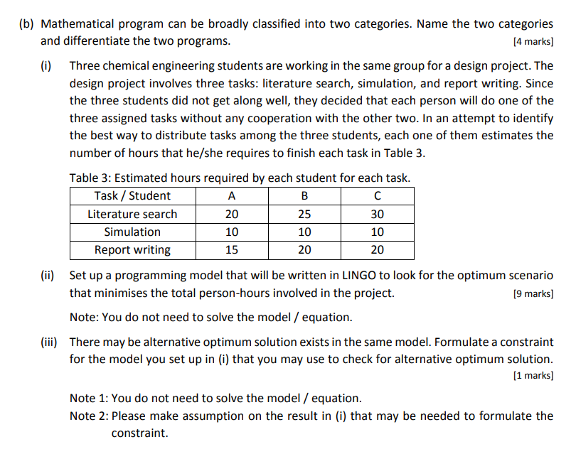 B Mathematical Program Can Be Broadly Classified Into Two Categories Name The Two Categories And Differentiate The Tw 1