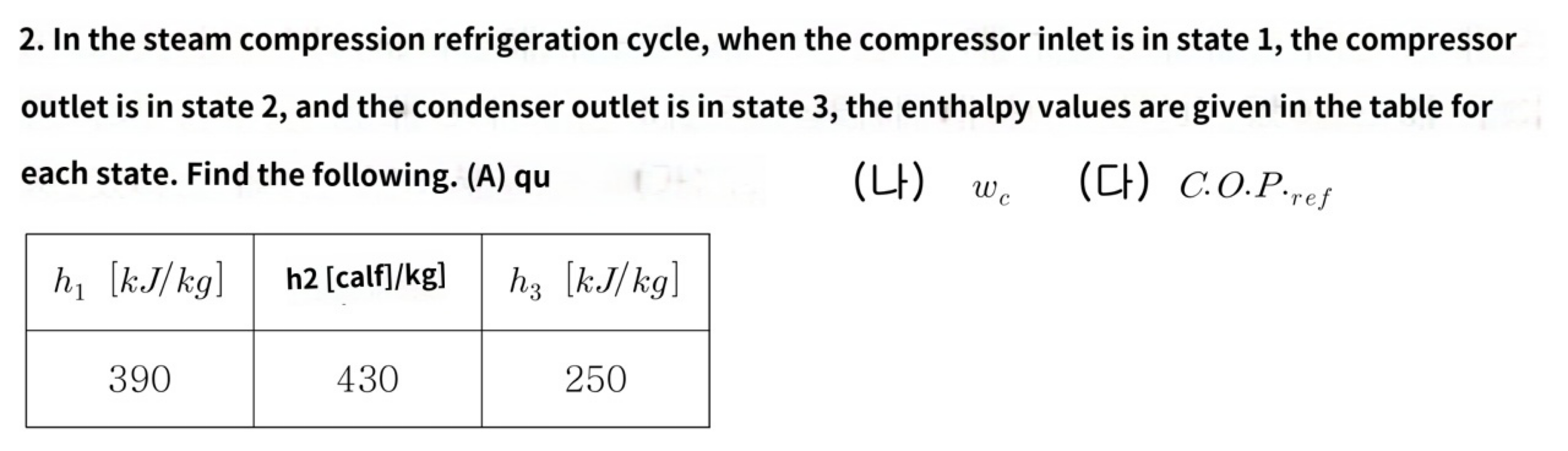 2 In The Steam Compression Refrigeration Cycle When The Compressor Inlet Is In State 1 The Compressor Outlet Is In St 1