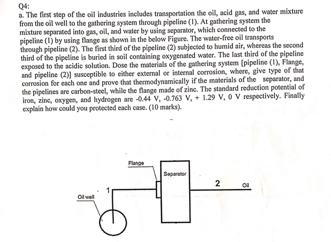 Q4 A The First Step Of The Oil Industries Includes Transportation The Oil Acid Gas And Water Mixture From The Oil We 1