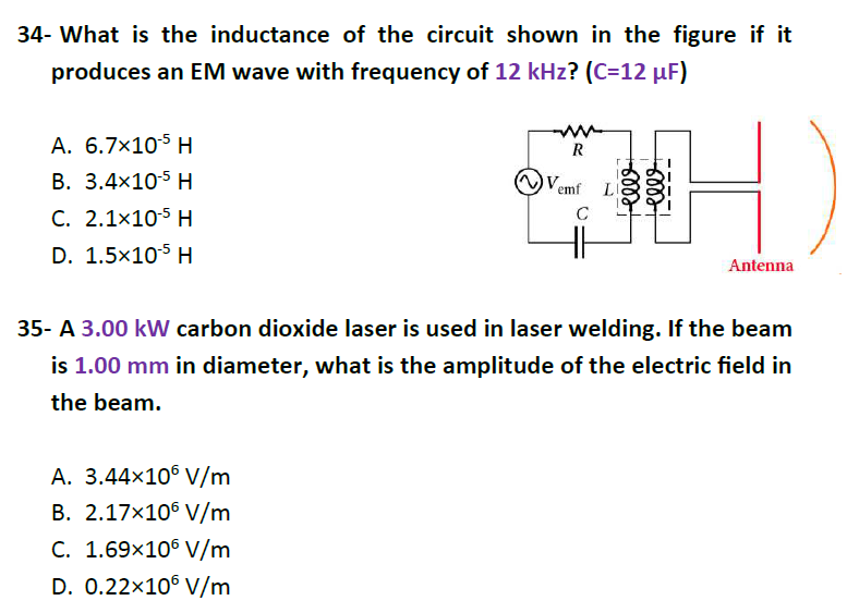 34 What Is The Inductance Of The Circuit Shown In The Figure If It Produces An Em Wave With Frequency Of 12 Khz C 12 1