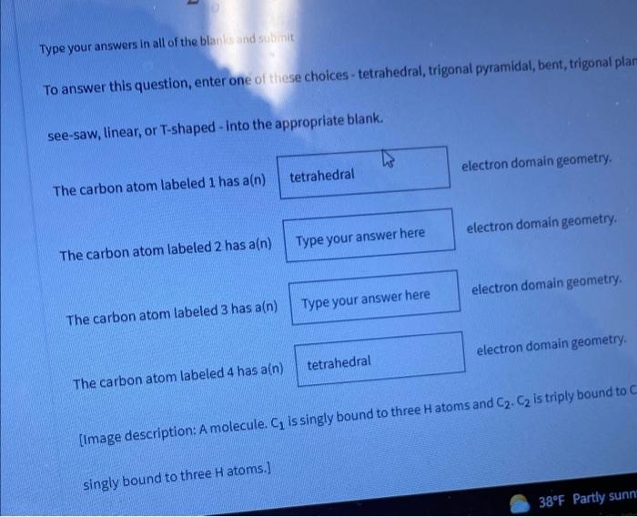 Fill In The Blanks 3 H H H C Cecc H H H 4 2 Type Your Answers In All Of The Blanks And Submit To Answer This Question 2