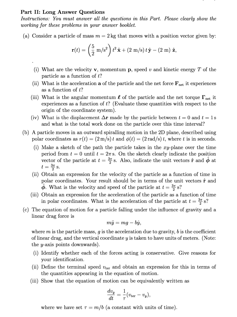 Part Ii Long Answer Questions Instructions You Must Answer All The Questions In This Part Please Clearly Show The Wor 1