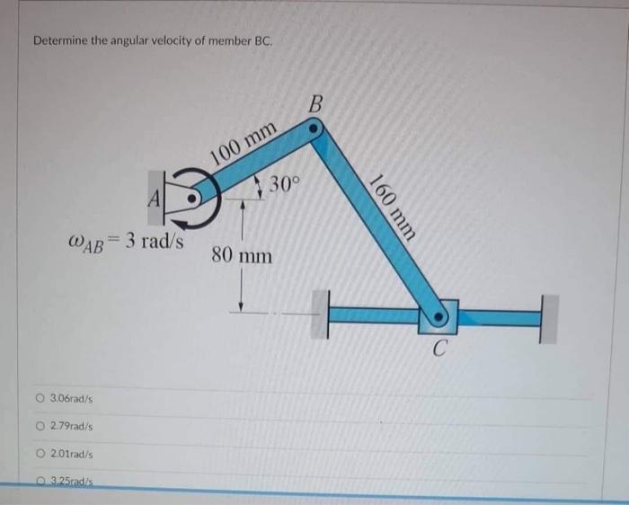 Determine The Velocity Of Point B Wab 3 Rad S O 0 48m S 0 36m S O 0 42m S O 0 30m S 100 Mm 30 80 Mm B 160 Mm C Determ 3