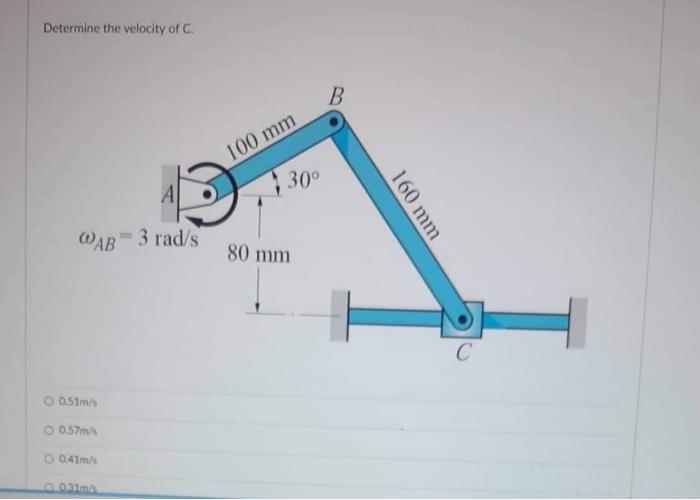 Determine The Velocity Of Point B Wab 3 Rad S O 0 48m S 0 36m S O 0 42m S O 0 30m S 100 Mm 30 80 Mm B 160 Mm C Determ 5