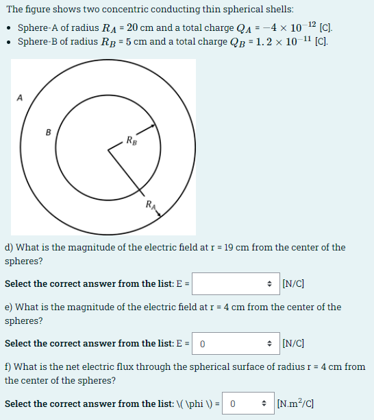 The Figure Shows Two Concentric Conducting Thin Spherical Shells Sphere A Of Radius Ra 20 Cm And A Total Charge Qa 1