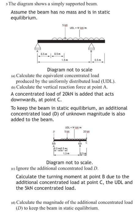 3 The Diagram Shows A Simply Supported Beam Assume The Beam Has No Mass And Is In Static Equilibrium 5 Kn Udl W Kn M 0 1