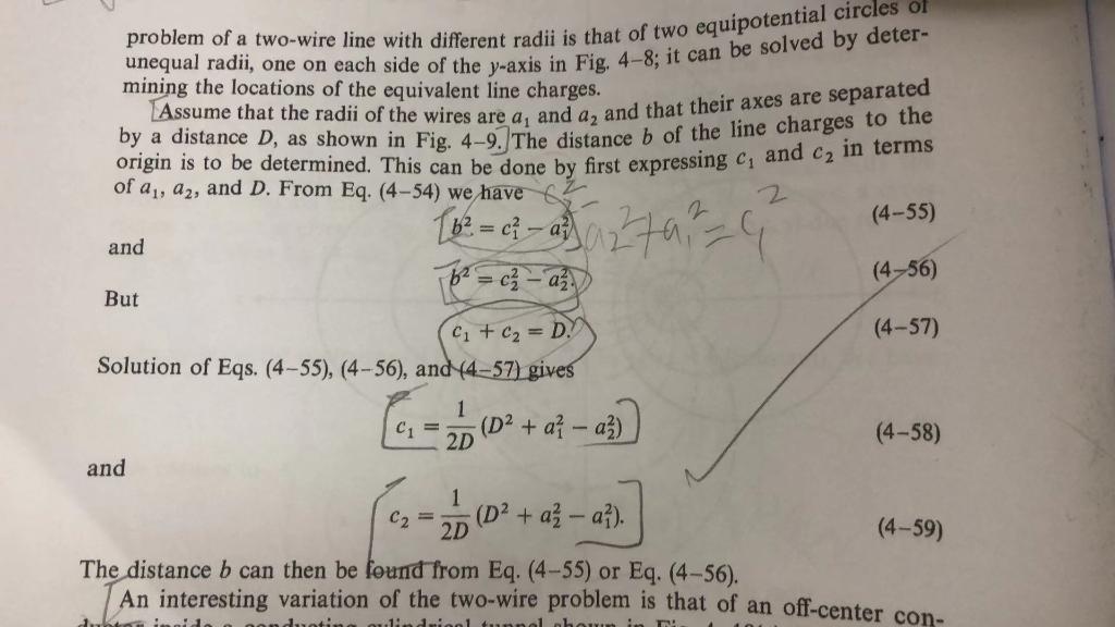 Problem Of A Two Wire Line With Different Radii Is That Of Two Equipotential Circles Of Unequal Radii One On Each Side 1