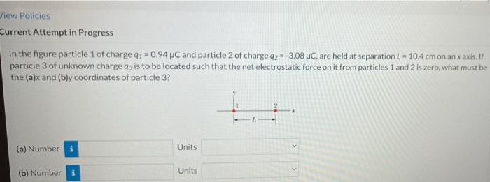 Current Attempt In Progress In The Figure The Particles Have Charges Q1 92 878 Nc And 93 94 96 1 Nc And Distance A 4 8