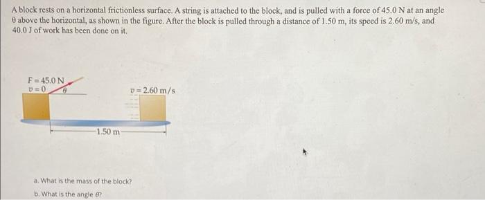 A Block Rests On A Horizontal Frictionless Surface A String Is Attached To The Block And Is Pulled With A Force Of 45 1