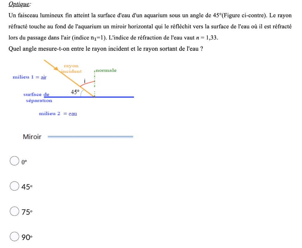 Chooae The Right Answer Q12 Optical A Fine Light Beam Reaches The Water Surface Of An Aquarium At An Angle Of 45 Fig 1