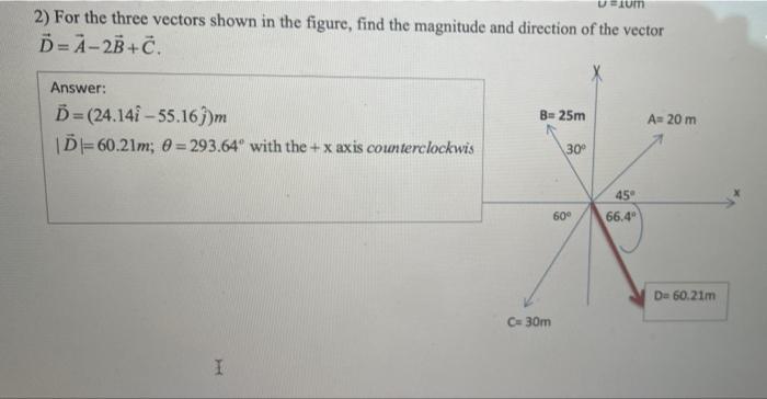 2 For The Three Vectors Shown In The Figure Find The Magnitude And Direction Of The Vector D A 2b C Answer D 24 141 1
