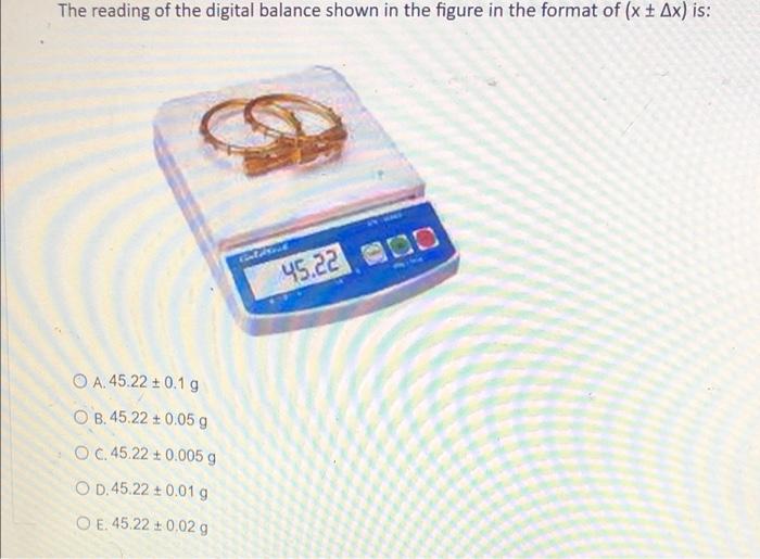 The Reading Of The Digital Balance Shown In The Figure In The Format Of X Ax Is 45 22 00 O A 45 22 0 1 G Ob 45 1