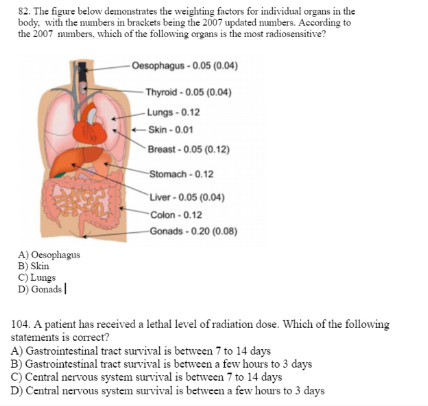 82 The Figure Below Demonstrates The Weighting Factors For Individual Organs In The Body With The Numbers In Brackets 1