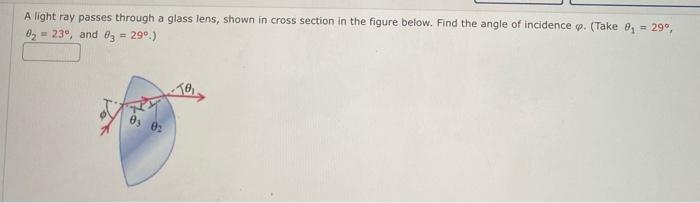 A Light Ray Passes Through A Glass Lens Shown In Cross Section In The Figure Below Find The Angle Of Incidence P Tak 1