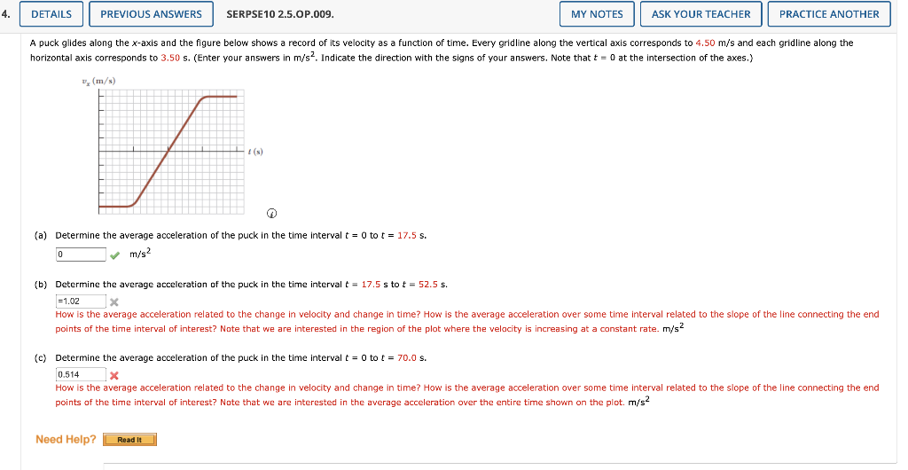 4 Details Previous Answers Serpse10 2 5 Op 009 My Notes Ask Your Teacher Practice Another A Puck Glides Along The X Ax 1