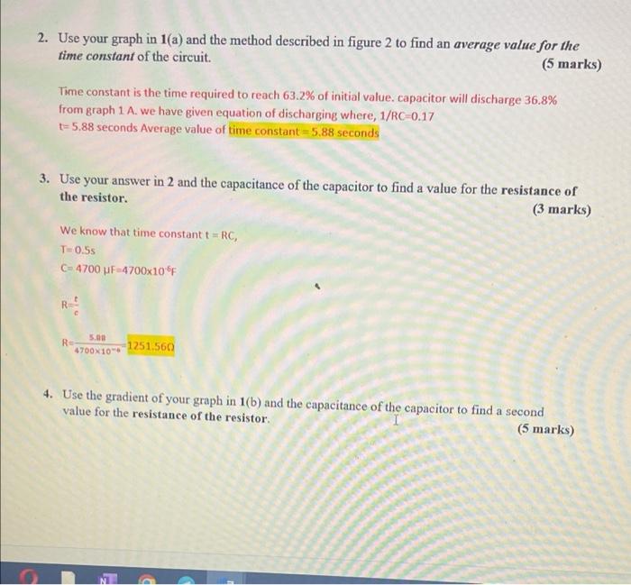 2 Use Your Graph In 1 A And The Method Described In Figure 2 To Find An Average Value For The Time Constant Of The Cir 1