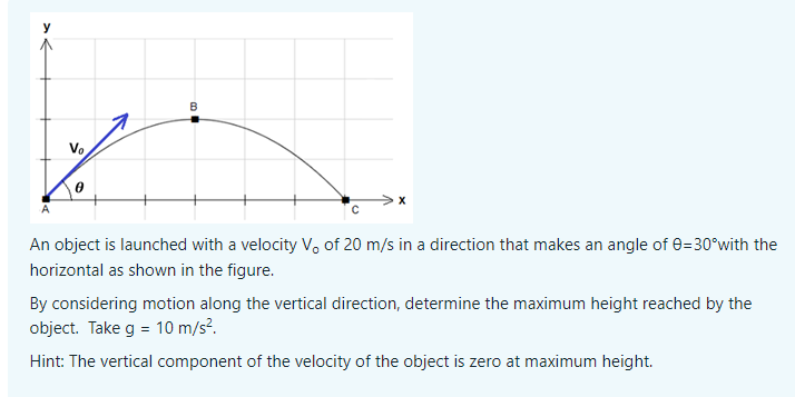 B Vo 0 An Object Is Launched With A Velocity V Of 20 M S In A Direction That Makes An Angle Of 0 30 With The Horizontal 1