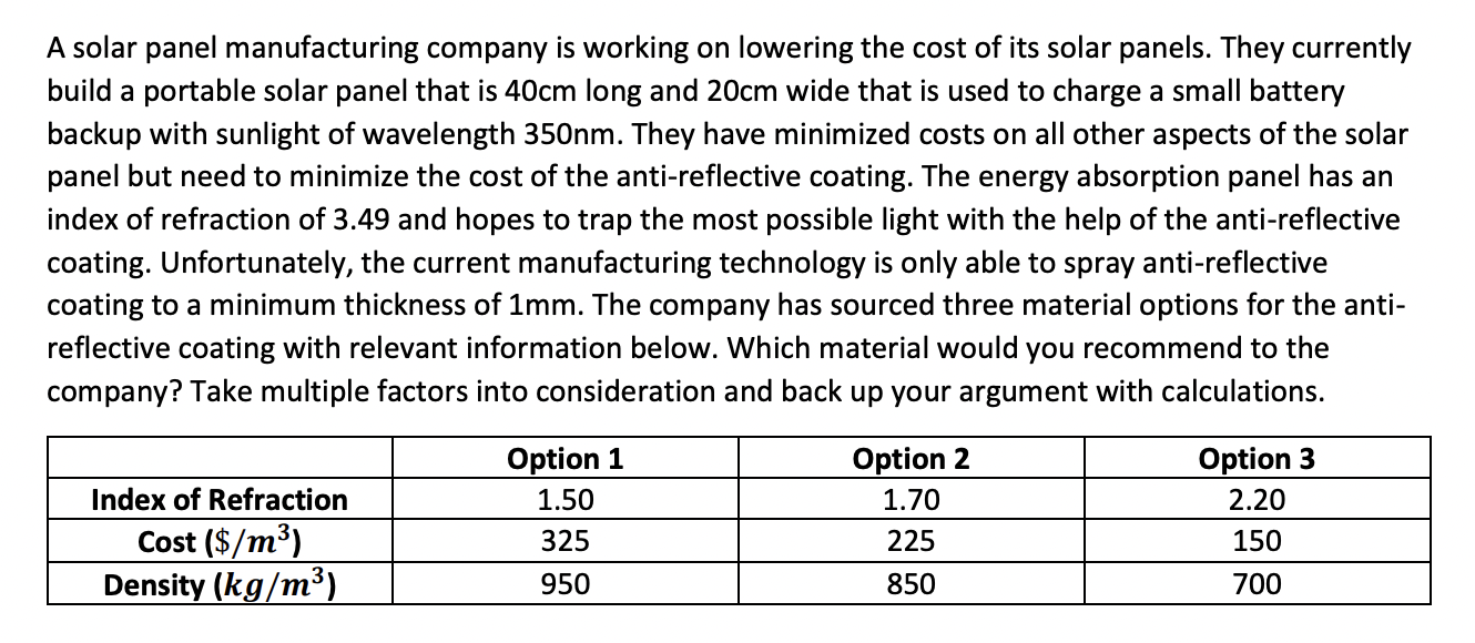 A Solar Panel Manufacturing Company Is Working On Lowering The Cost Of Its Solar Panels They Currently Build A Portable 1