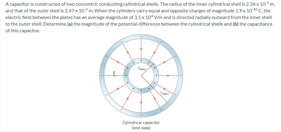 A Capacitor Is Constructed Of Two Concentric Conducting Cylindrical Shells The Radius Of The Inner Cylindrical Shell Is 1