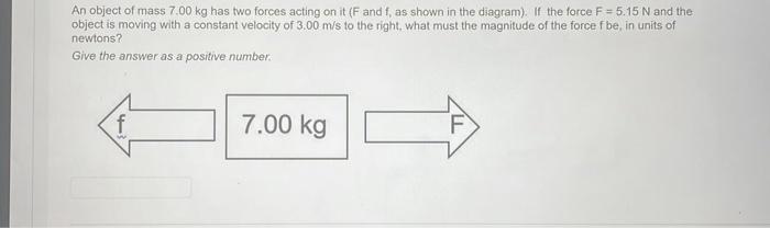 An Object Of Mass 7 00 Kg Has Two Forces Acting On It F And F As Shown In The Diagram If The Force F 5 15 N And Th 1