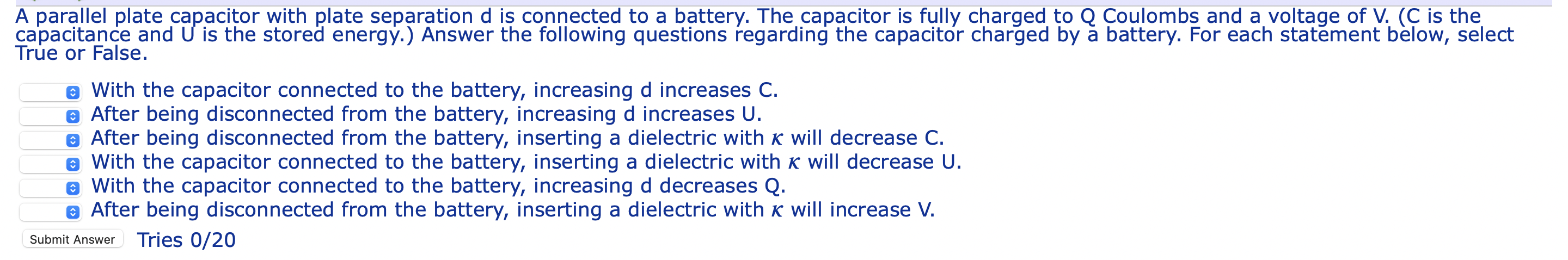 A Parallel Plate Capacitor With Plate Separation D Is Connected To A Battery The Capacitor Is Fully Charged To Q Coulom 1