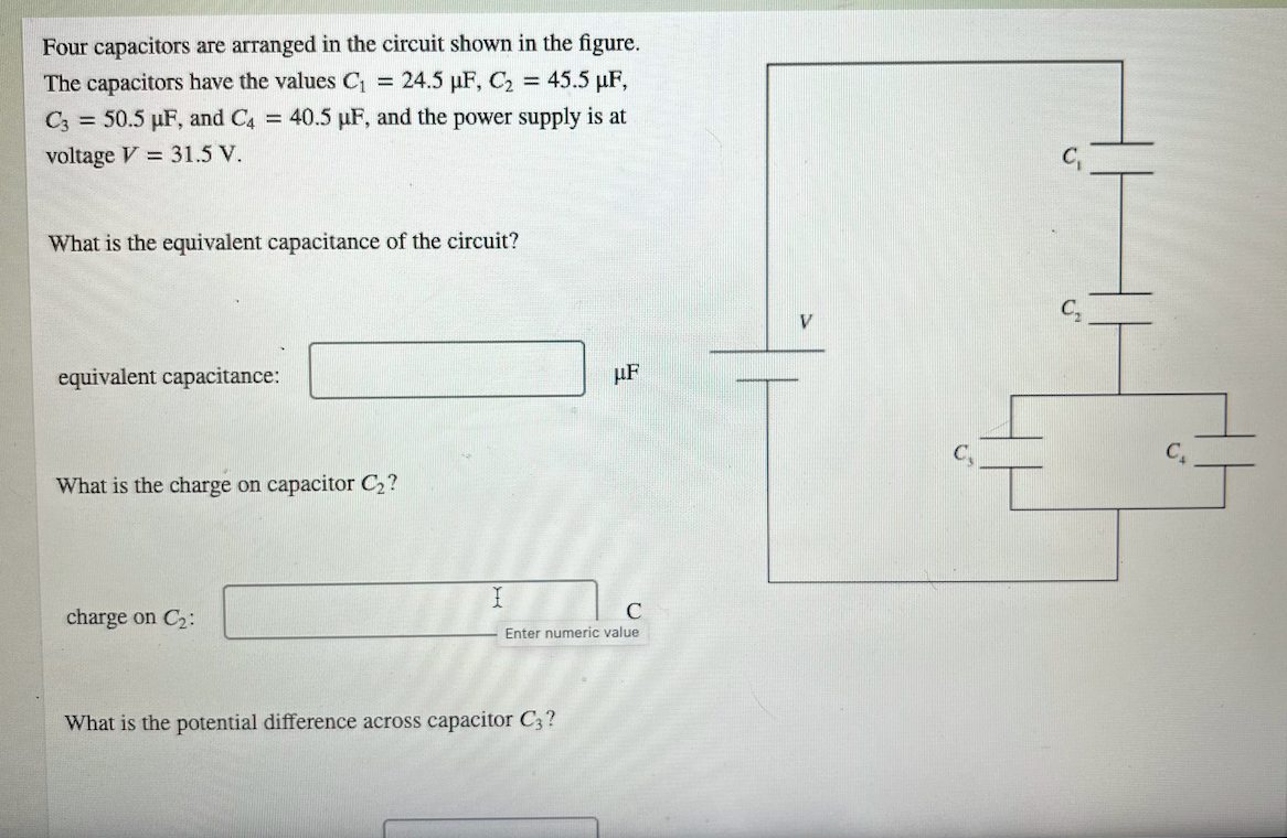 Four Capacitors Are Arranged In The Circuit Shown In The Figure The Capacitors Have The Values C 24 5 Uf C 45 5 1