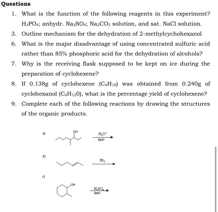 Questions 1 What Is The Function Of The Following Reagents In This Experiment H3po4 Anhydr Na2so4 Na2co3 Solution 1