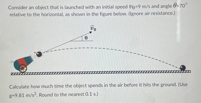 Consider An Object That Is Launched With An Initial Speed 0 9 M S And Angle 0 70 Relative To The Horizontal As Shown I 1