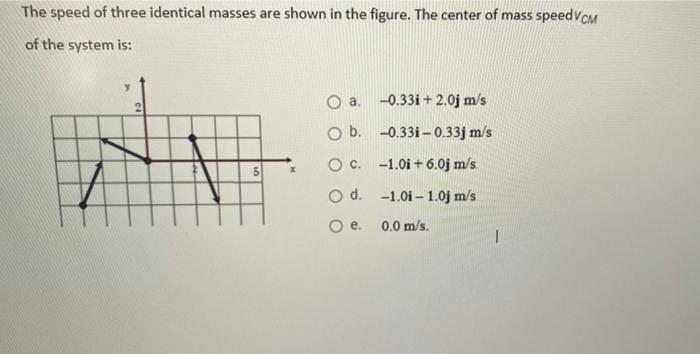 The Speed Of Three Identical Masses Are Shown In The Figure The Center Of Mass Speedvcm Of The System Is O A 0 33i 2 1